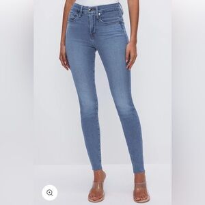 Good American GOOD LEGS SKINNY JEANS raw hem dark denim size 00/24 NWT